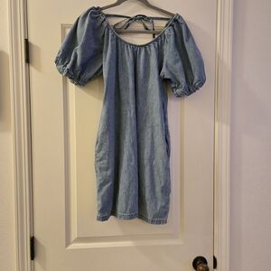 Blue Off-Shoulder Denim Dress